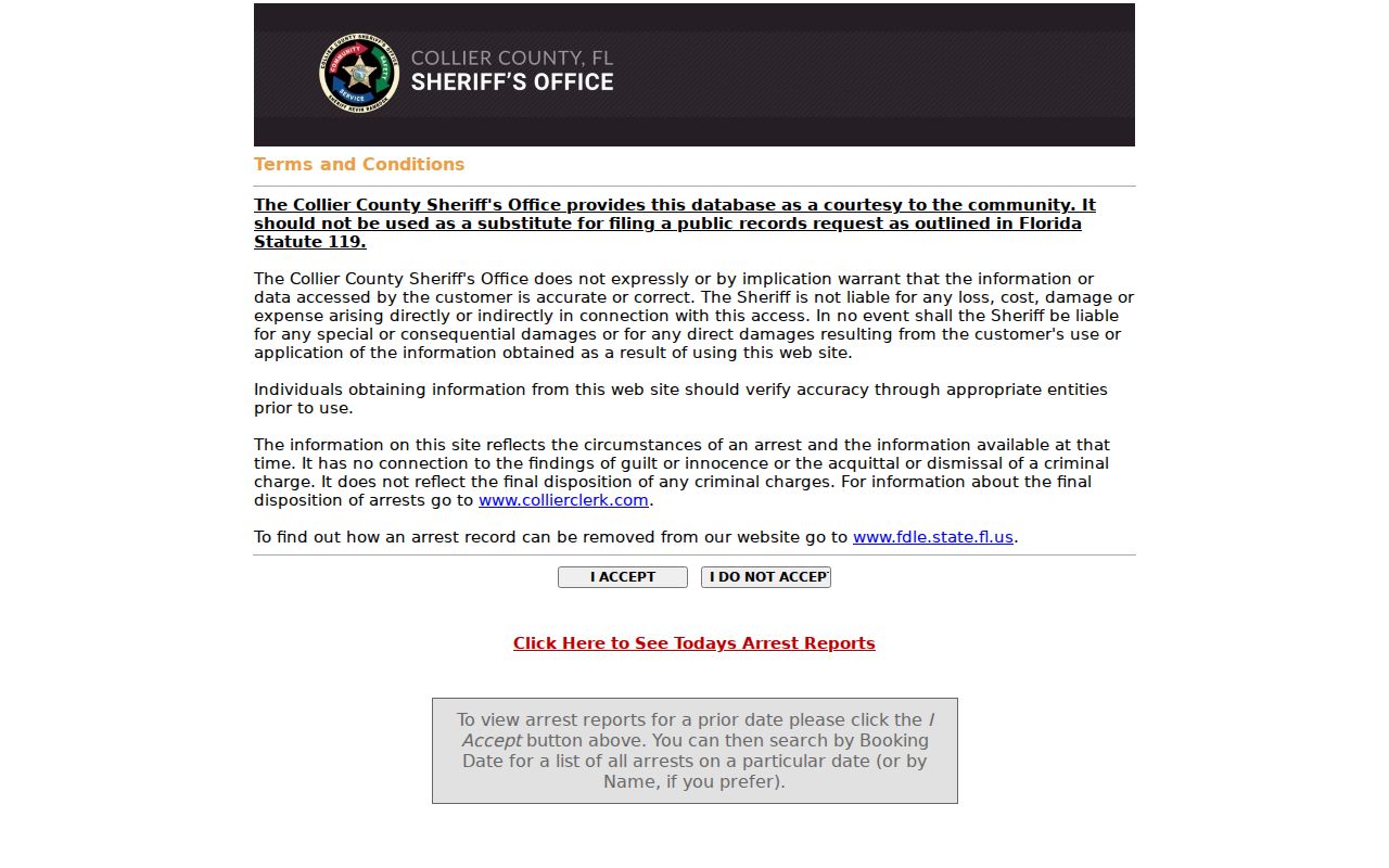 Collier County arrest lookup CCSO ten-year search