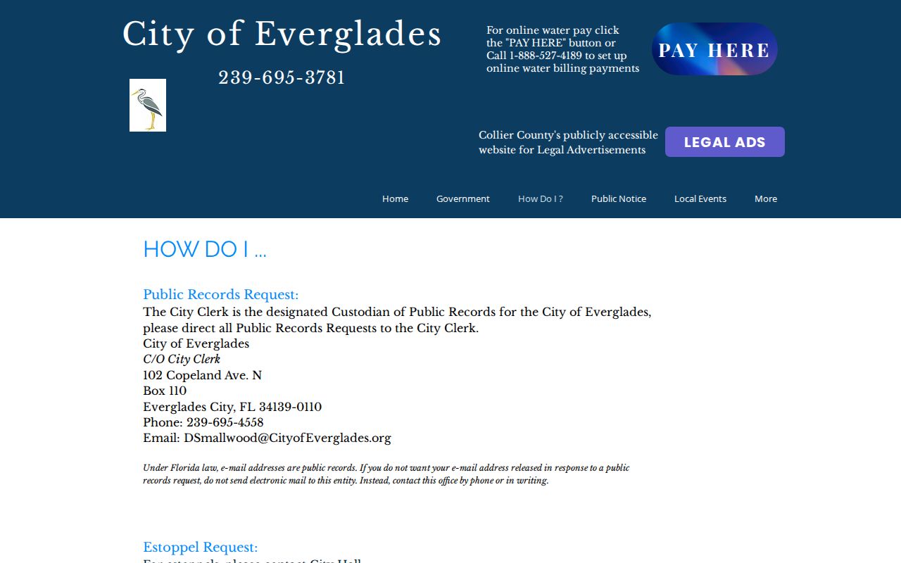 Everglades City official records request channel