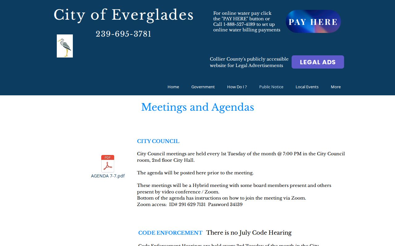 Everglades City meetings and agendas page