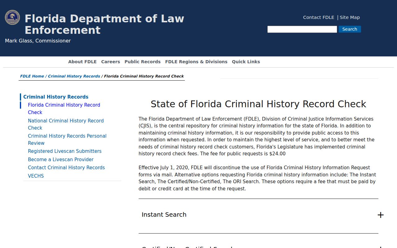 Collier County criminal history FDLE check options