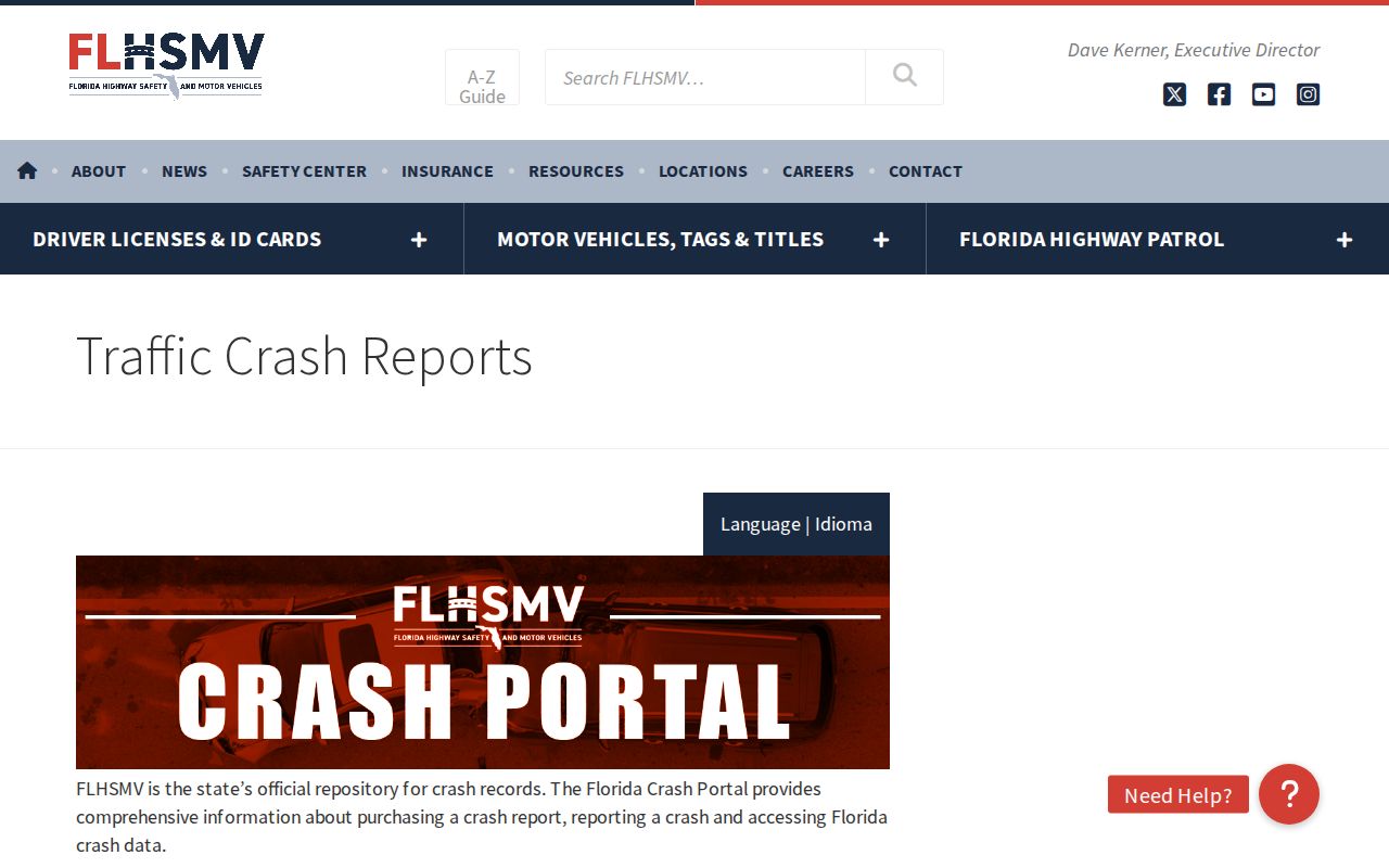 Florida traffic crash report access page