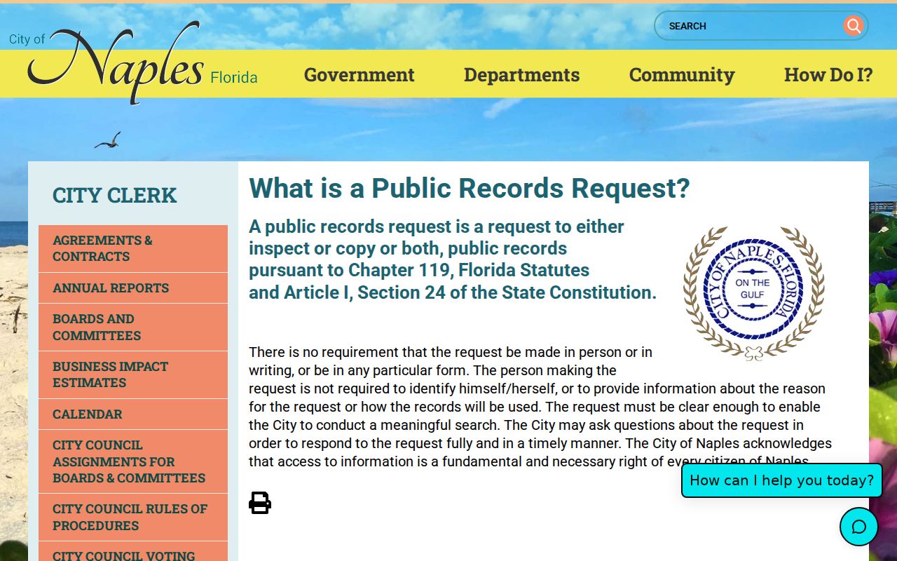 Naples public records request guidance