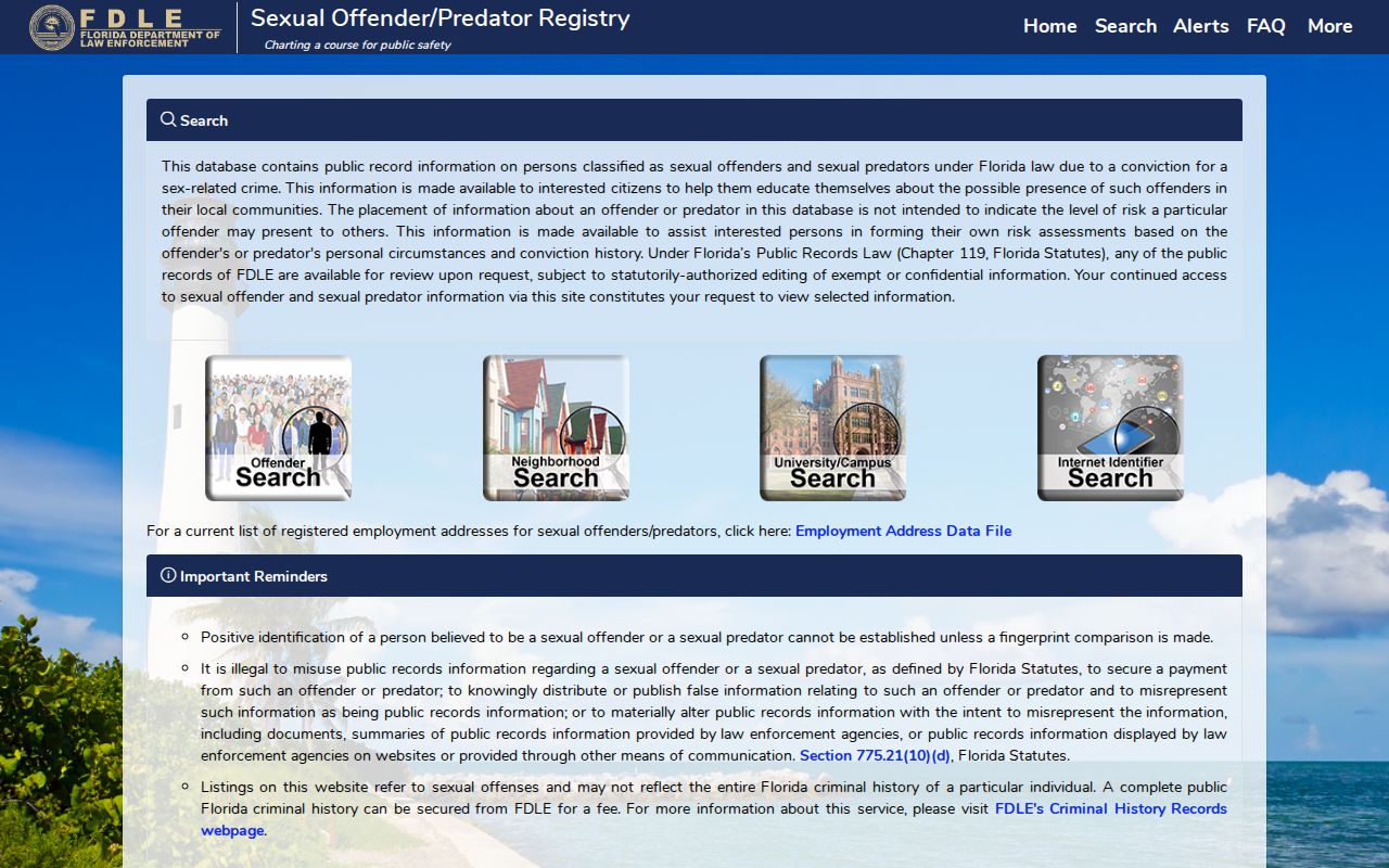 Collier County sex offender search notices from FDLE
